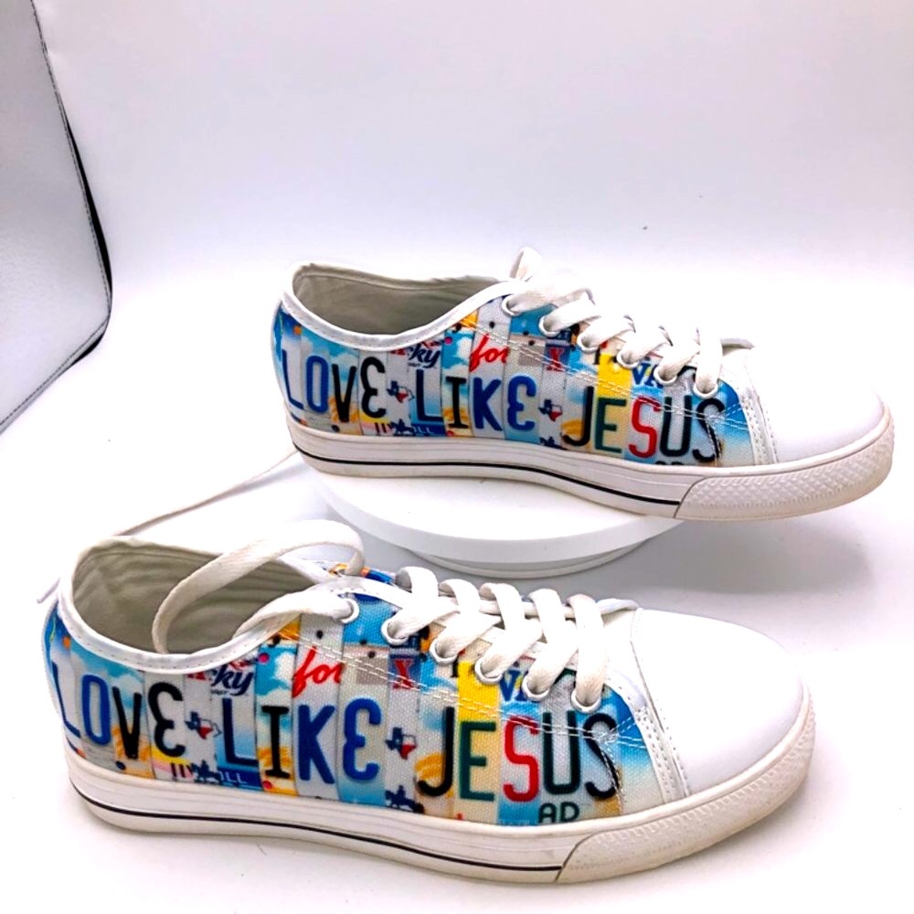 Scripted Prints Women Canvas Sneakers “Love Like Jesus” Sz 6.5 - Picture 6 of 7